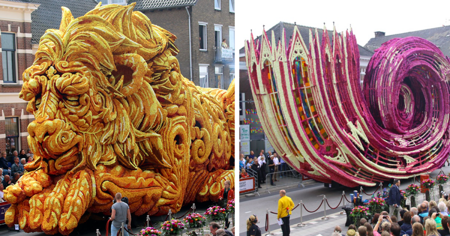 Парад гигантских цветочных скульптур в Голландии
